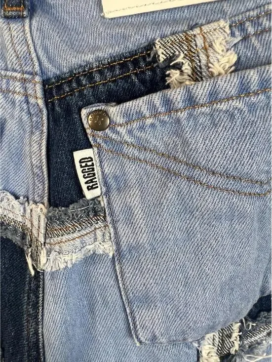 RAGGED JEANS Womens 24 Blue Two-Tone Patchwork Frayed Seams Denim RJSS2101020BDN - Picture 9 of 14